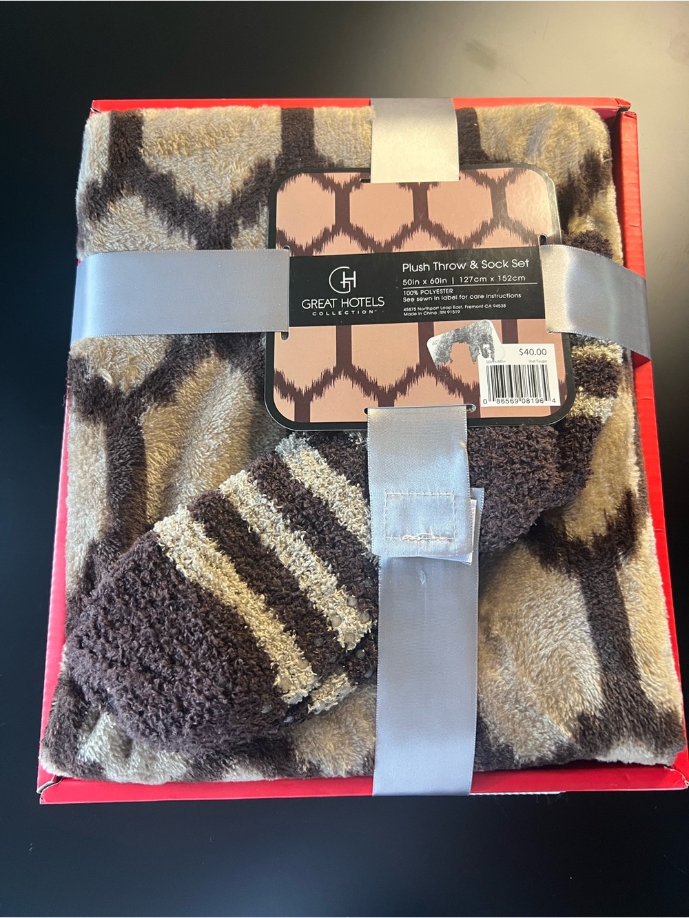 Great Hotels plush throw blanket and sock set - NEW
